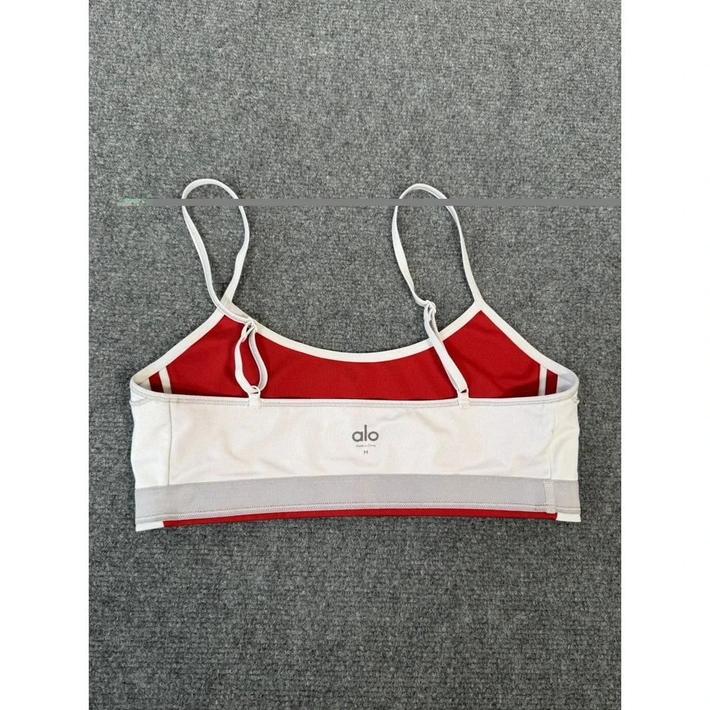 Alo Yoga Airlift Car Club Bra Red White Colorblock Crop Sports Bra Women's M